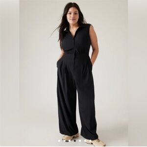 Athleta Brooklyn Heights Black Wide Leg Jumpsuit Size 14 Petite